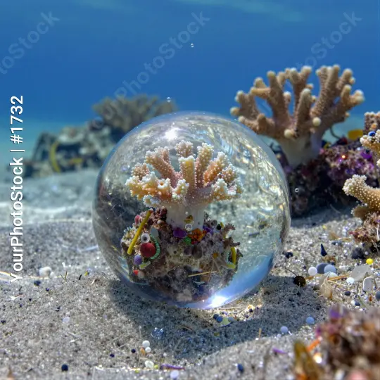 Crystal Ball Revealing Coral Reef Underwater sandy beach