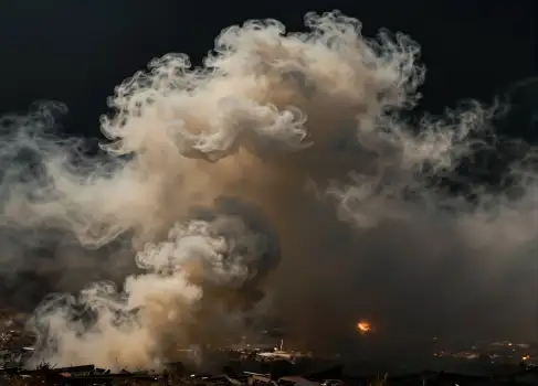 Dramatic Nighttime Smoke Over City sunset cloud