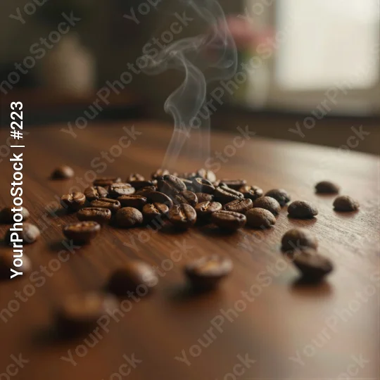 Freshly Roasted Coffee Beans on Wooden Surface