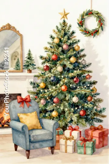 Christmas Decorated Living Room tree ornaments