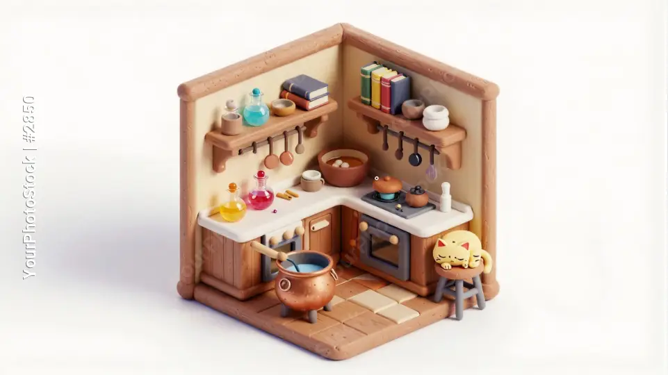 Miniature Toy Kitchen Set with Various Items 3d render