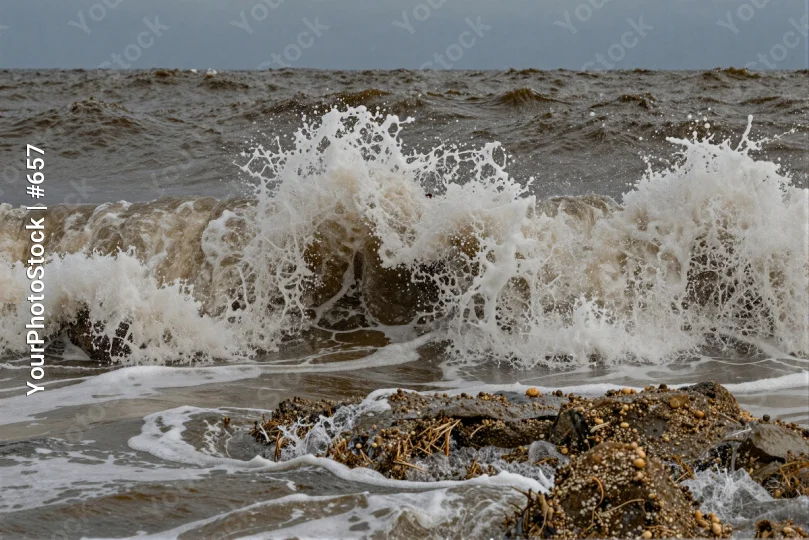 Rocky Shoreline with Turbulent Waves crashing waves