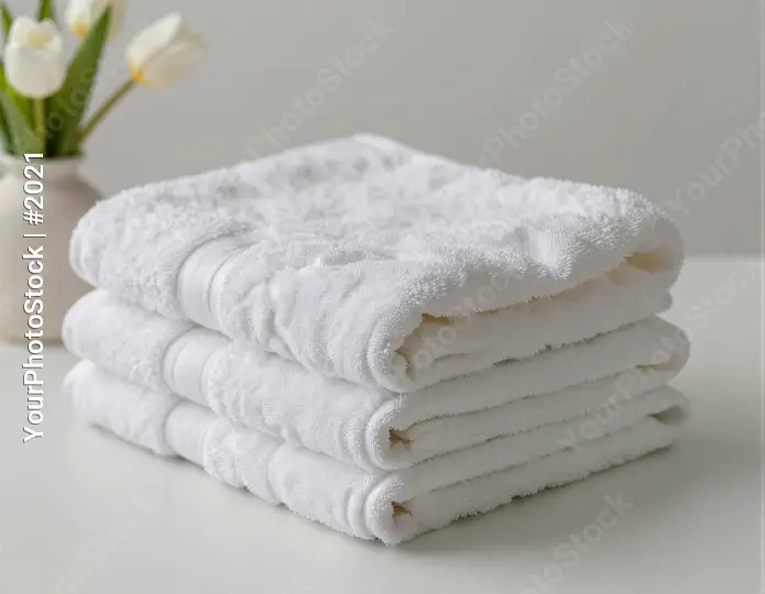 Neatly Folded White Towels Stack surface vase hotel