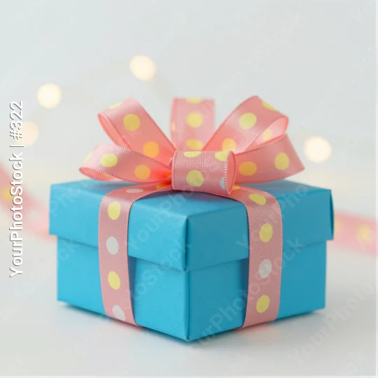 Cheerful Pink Bow on Blue Gift Box blue color