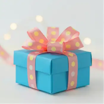 Cheerful Pink Bow on Blue Gift Box blue color