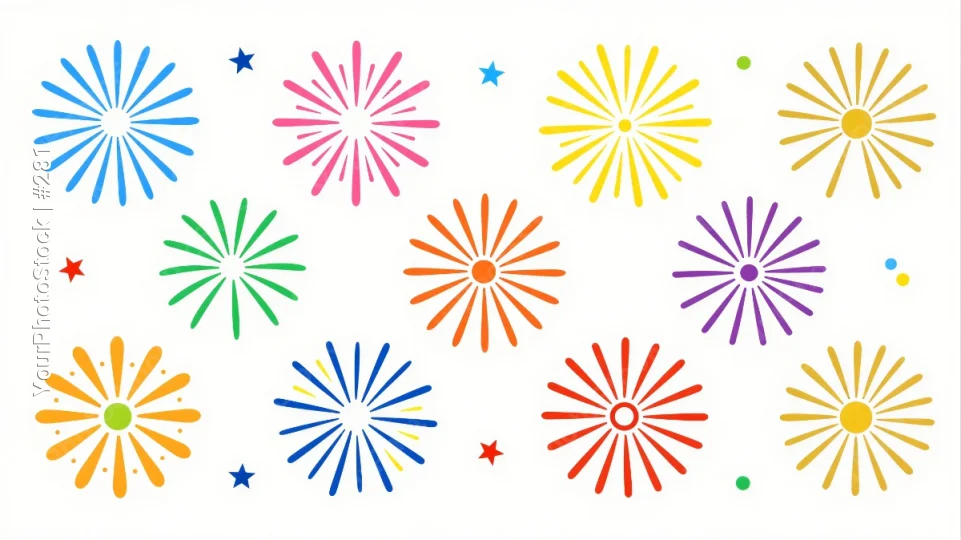 Nine Colorful Starbursts in Grid Pattern playful
