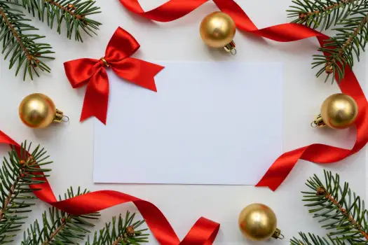 Christmas Card with Baubles and Branches flat lay