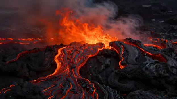 Volcano Lava Flow Close-Up rocky surface orange