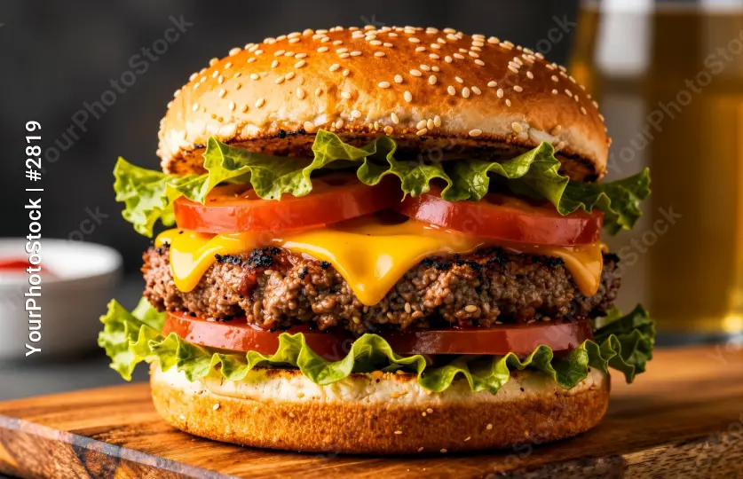 Delicious Burger with Lettuce and Tomato on a Bun fast food