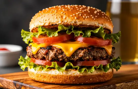 Delicious Burger with Lettuce and Tomato on a Bun fast food