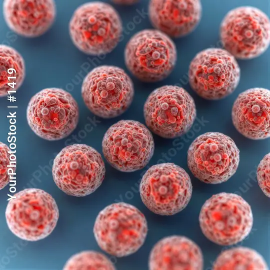 3D Medical Macro Close-Up Cells Under Microscope