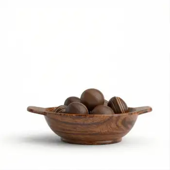 Dark Brown Wooden Bowl with Chocolate-Almond Treats