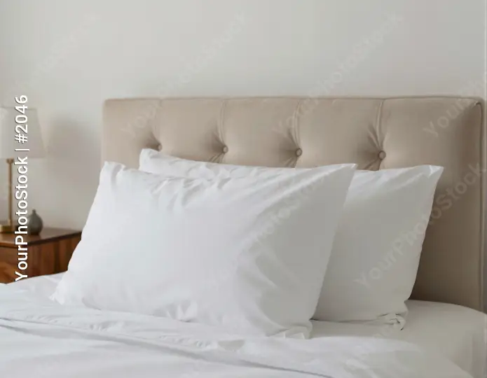 White Bed with Tufted Headboard in Neutral Room hotel