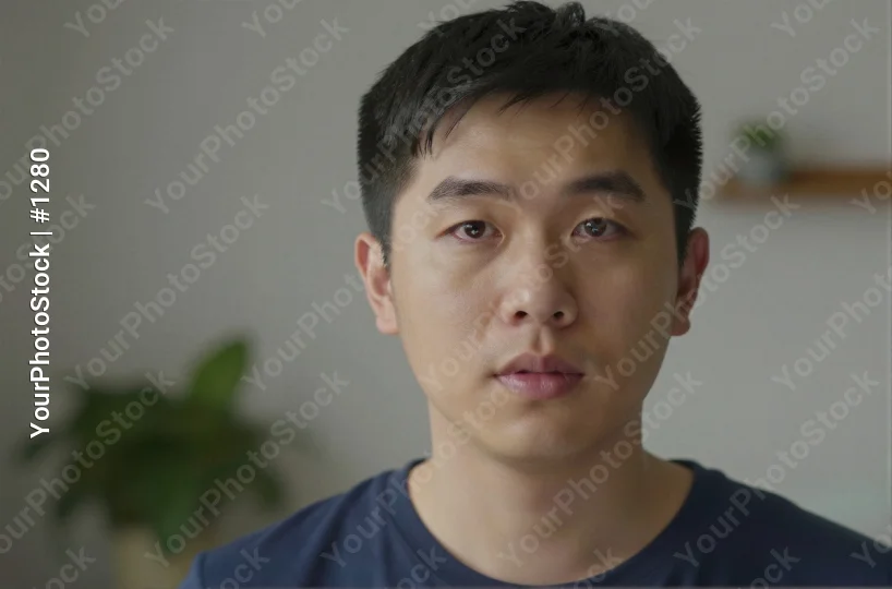 Young Asian Man in Serious Look close-up portrait