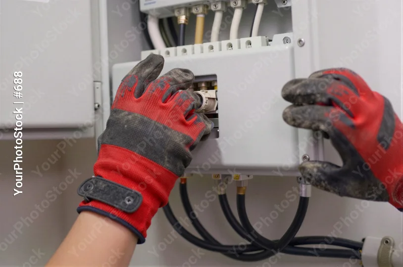 Person Working on Electrical Panel with Screwdriver