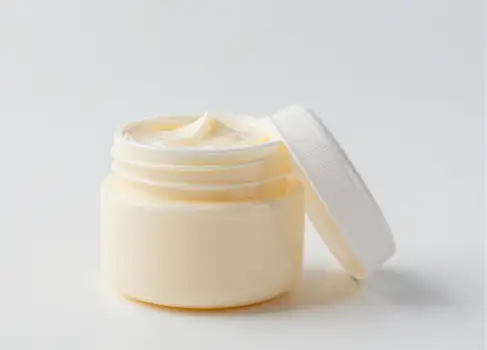 Open Cream Jar with White Lid round cylindrical