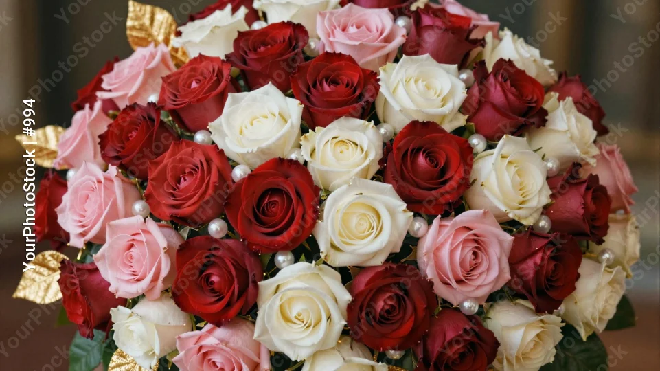 Elegant Red Roses Bouquet with White and Pink Flowers