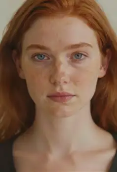 Serious Young Woman with Red Hair Looking Directly at Camera model