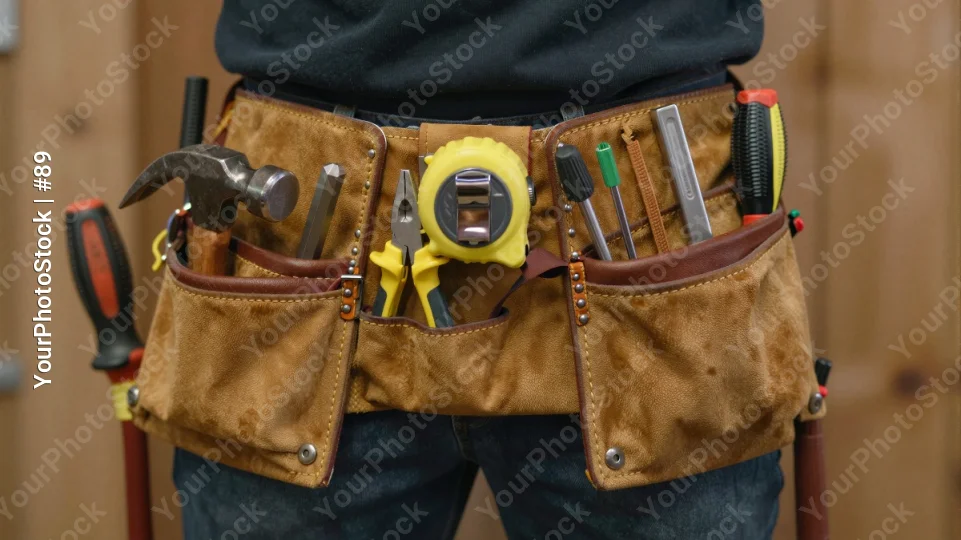 Person with Tool Belt Working in Workshop garage