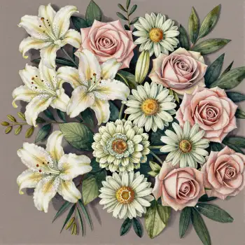 Beautiful Circular Bouquet of Flowers roses lilies