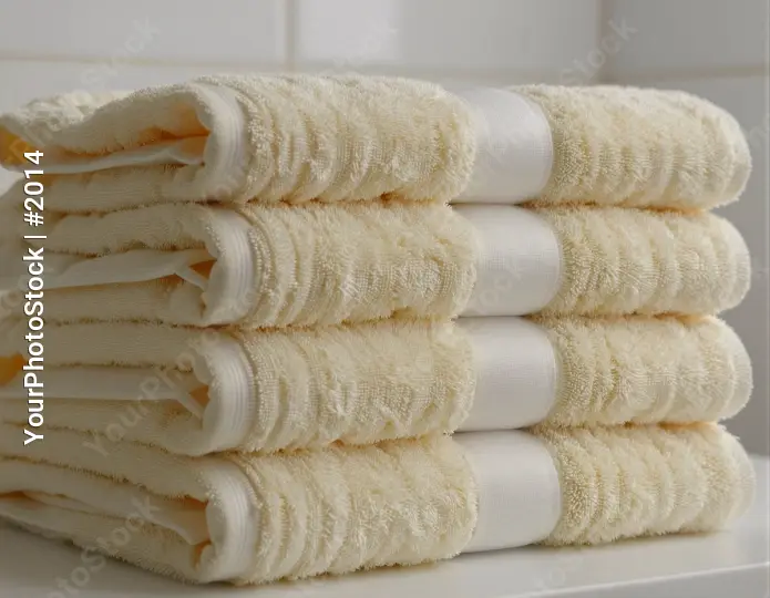 Neatly Folded White Towels with Lace Pattern soft hotel