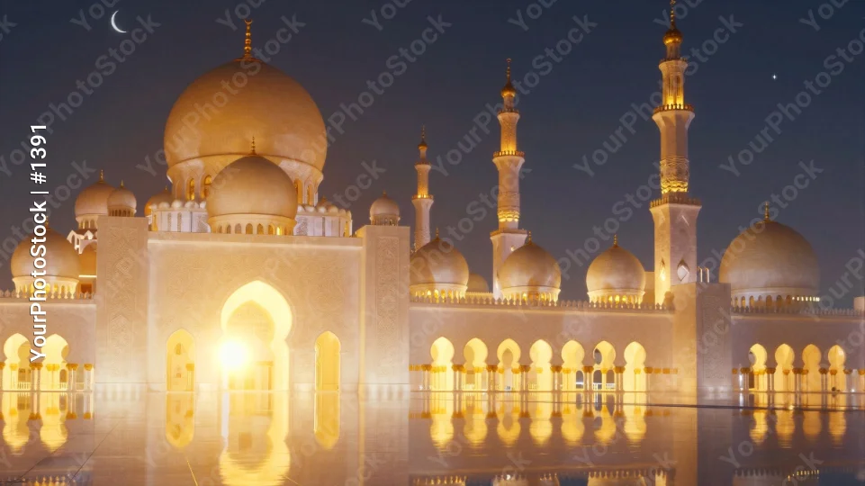Peaceful Night Mosque Reflection serene domes
