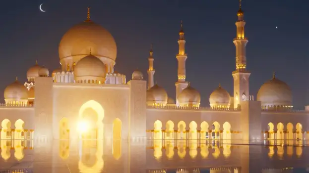 Peaceful Night Mosque Reflection serene domes