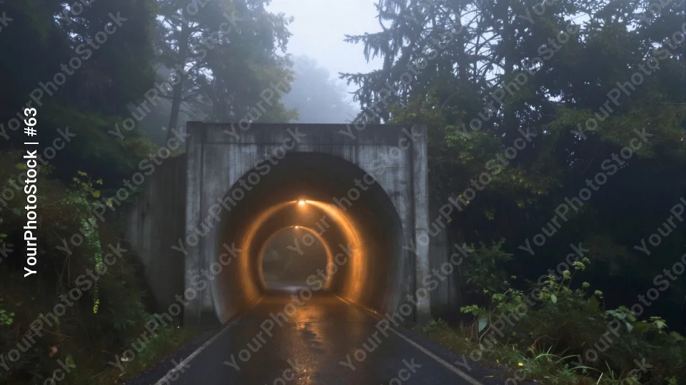 Forest Tunnel with Fog on a Misty Day daytime
