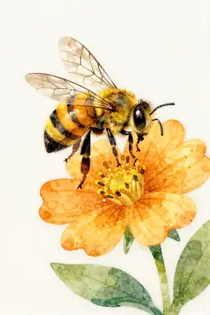 Bee on Orange Flower Watercolor Illustration insect