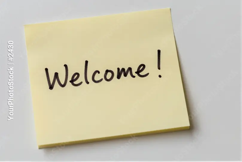 Welcome! Sticky Note on White Background greeting