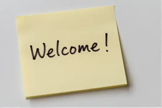 Welcome! Sticky Note on White Background greeting