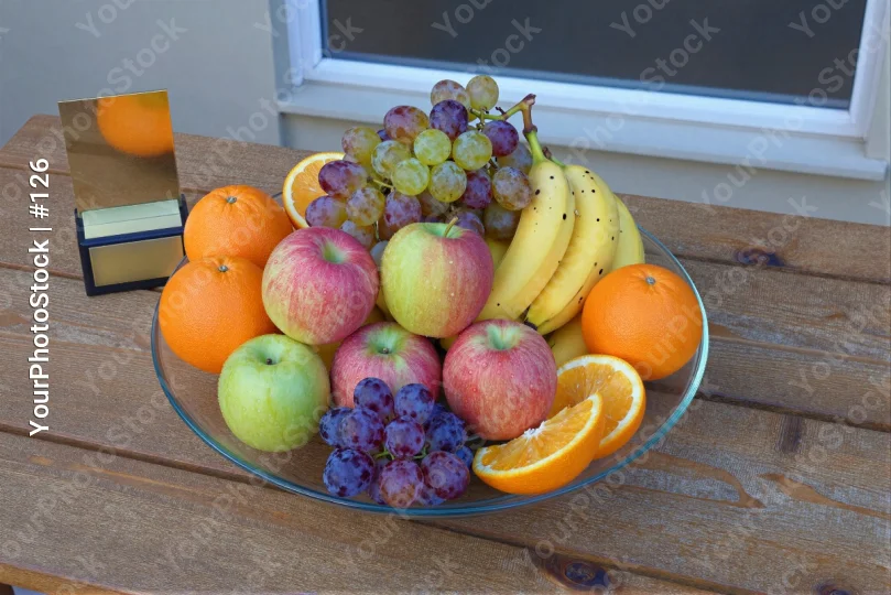 Fresh Fruits Bowl Arrangement on Wooden Table