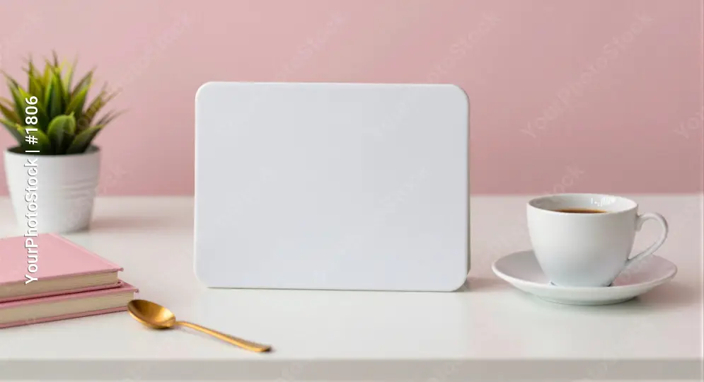 Minimalist White Box with Plant and Notebooks mockup