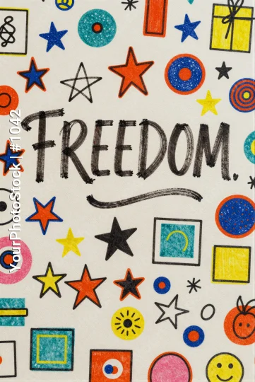 Colorful Freedom Illustration with Doodles cursive