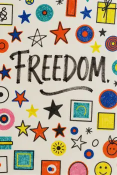 Colorful Freedom Illustration with Doodles cursive