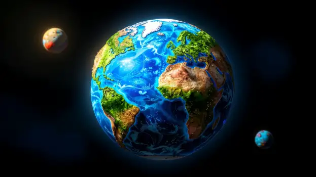 Earth from Space with Moon and Stars 3d cartoon stylized