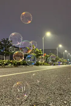 Night Street with Colorful Soap Bubbles rainbow