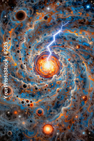 Spiral Galaxy Abstract Digital Art Lightning Bolt
