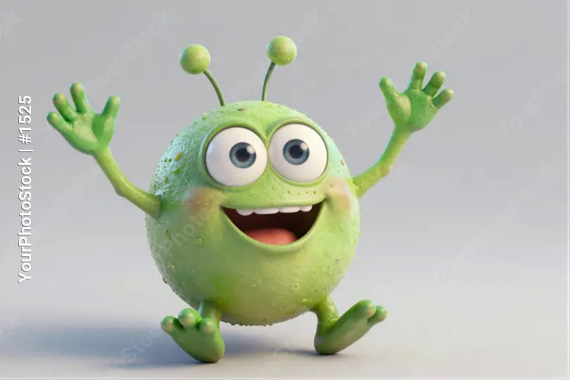3D Cartoon Character Smiling with Raised Hands