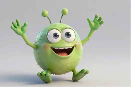 3D Cartoon Character Smiling with Raised Hands