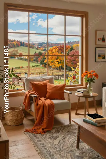 Living Room with Wood Window Offering Countryside View