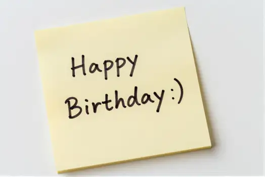 Yellow Sticky Note with Happy Birthday Message