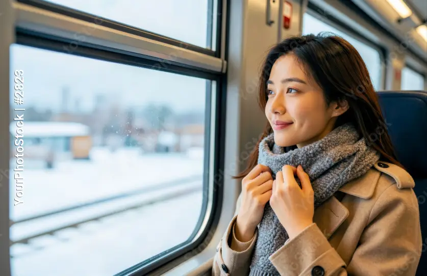 Asian Woman on Train Journey