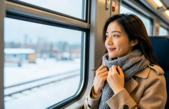 Asian Woman on Train Journey