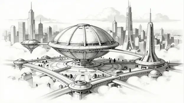 Futuristic Cityscape with Spaceship skyscrapers