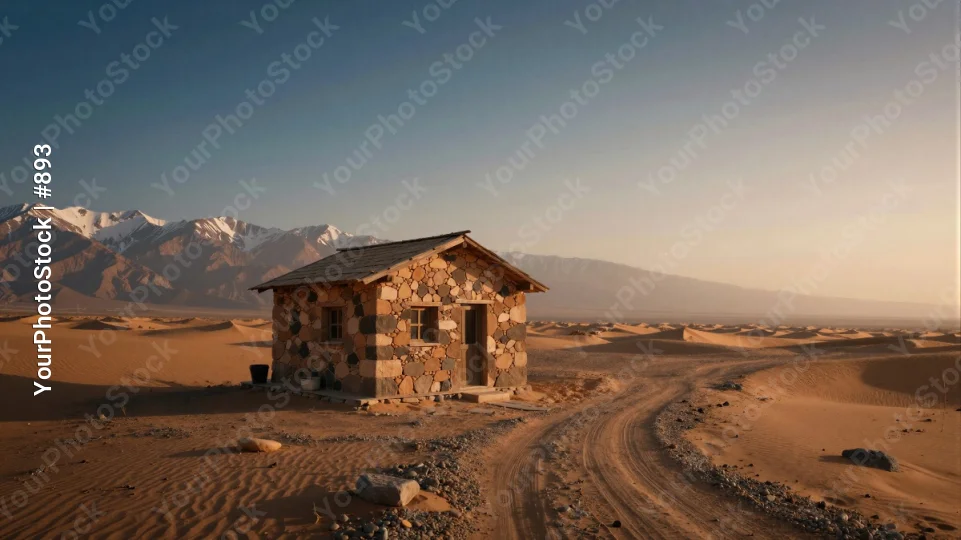 Desert Stone Hut Amidst Rocky Landscape mountains