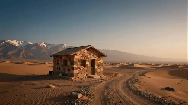 Desert Stone Hut Amidst Rocky Landscape mountains