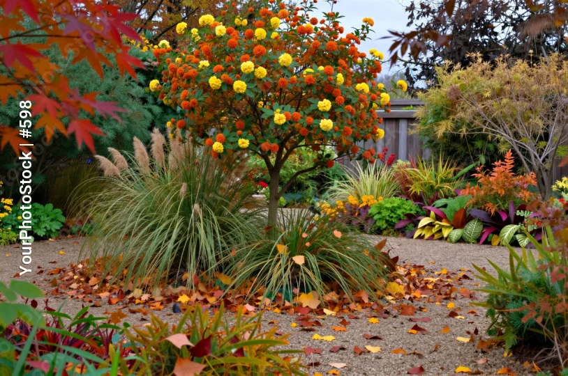 Autumn Garden with Bright Flowers plants trees