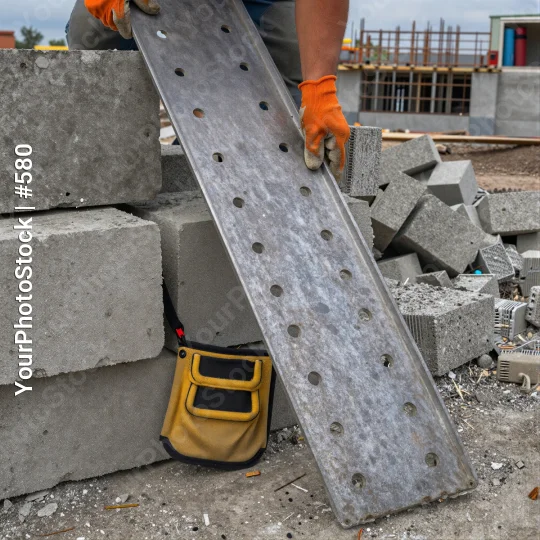 Construction Worker Holding Ladder at Site gloves