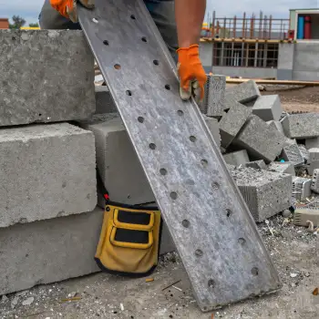 Construction Worker Holding Ladder at Site gloves